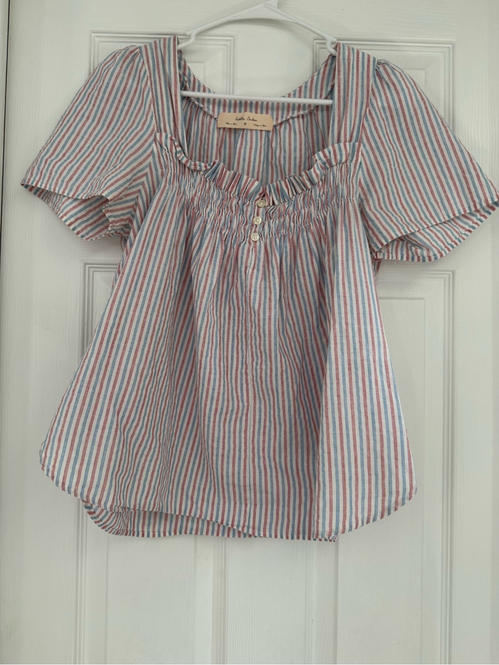 Women’s Anthropologie Isabella Sinclair Sonnet smoked red white blue top size M